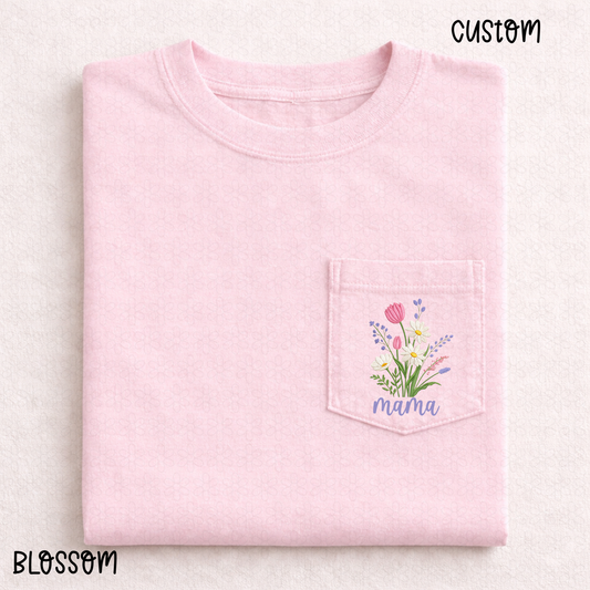 Custom Floral Pocket tee Completed Tee
