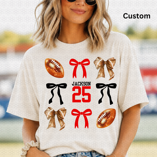 Custom Footballs and Bows Completed Tee