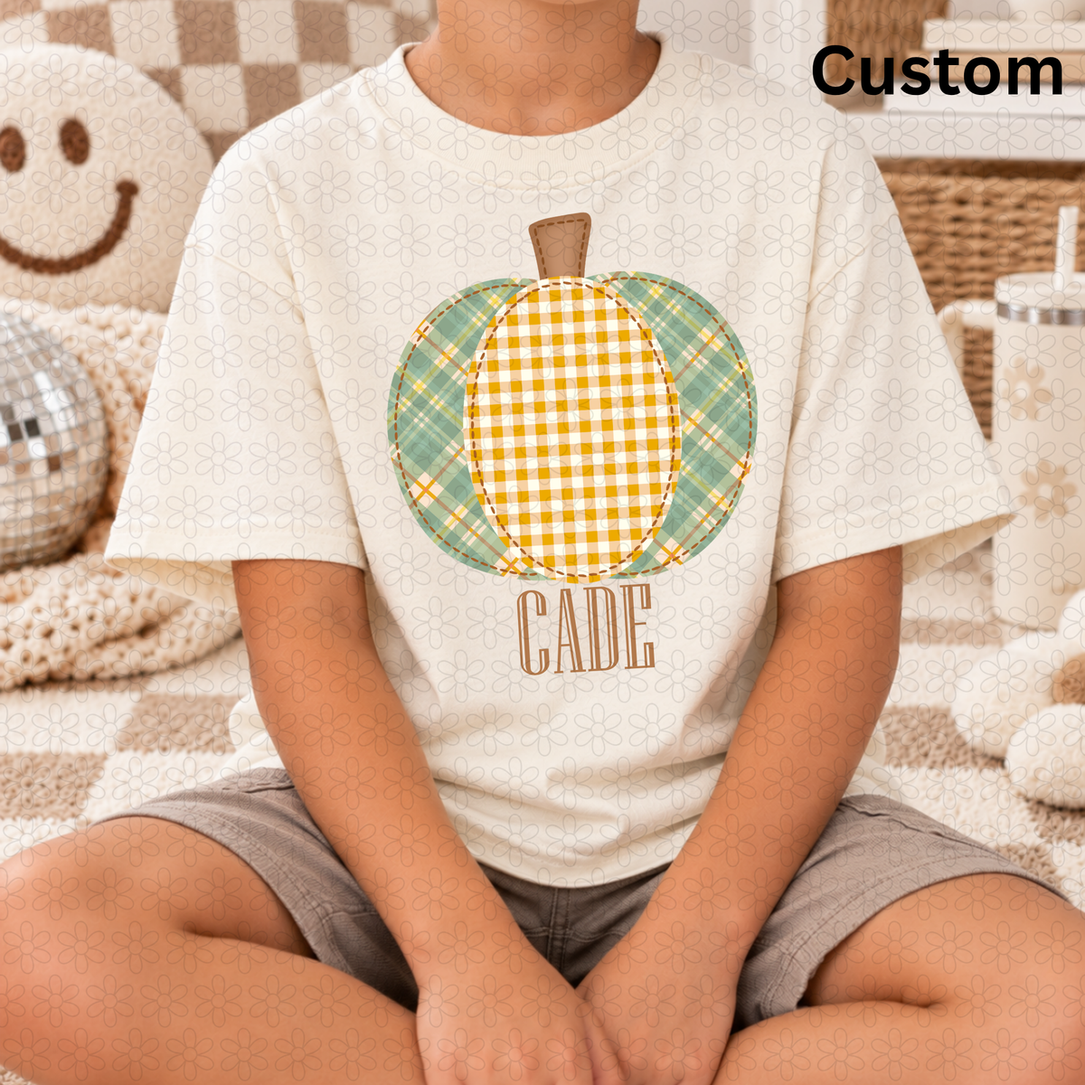 Custom Gingham Boy Pumpkin DTF Transfer
