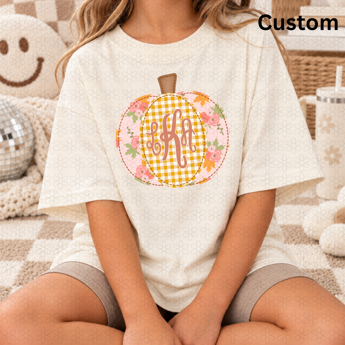 Custom Gingham GIrl Pumpkin DTF Transfer