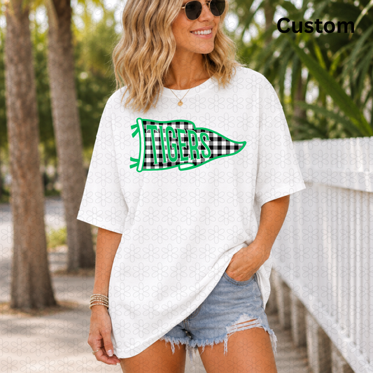 Custom Gingham Pennant Flag Completed Tee