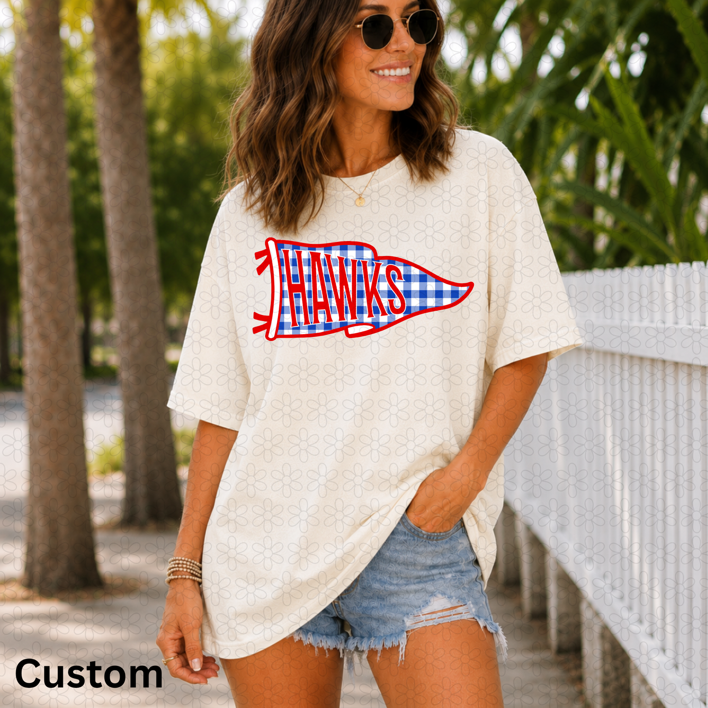 Custom Gingham Pennant Flag Completed Tee