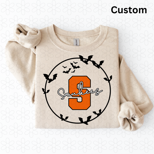 Custom Halloween Bats Frame Initial Completed Tee