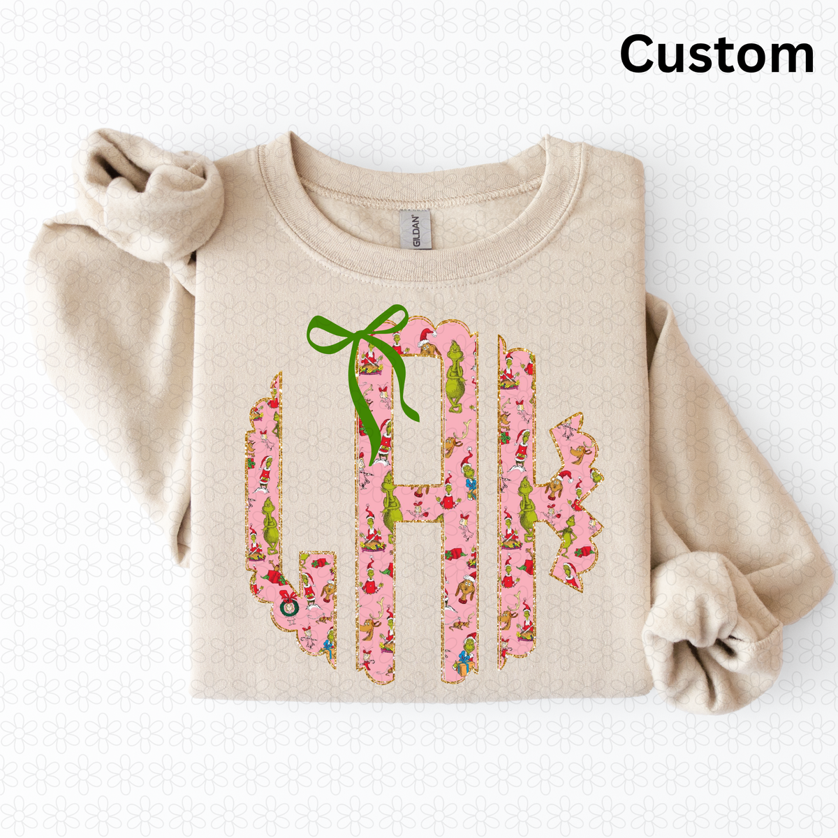 Custom Pink Grinch Monogram Completed Tee