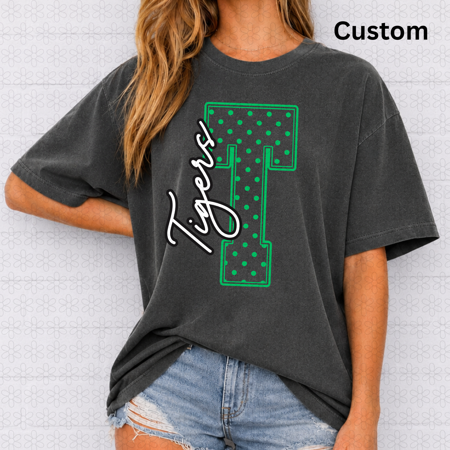 Custom Polka Dot Initial School Spirit Mascot Completed Tee
