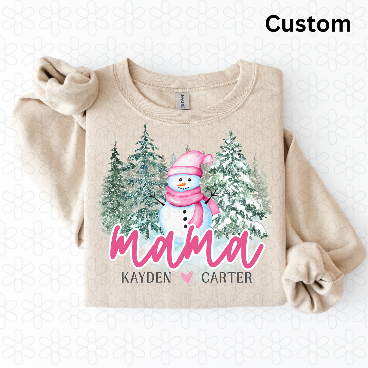 Custom Snowman Winter Editable Names- PINK Completed Tee