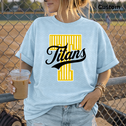 Custom Striped Initial School Spirit Completed Tee