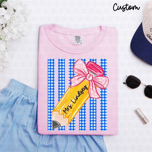 Custom Striped Pencil Bow Completed Tee