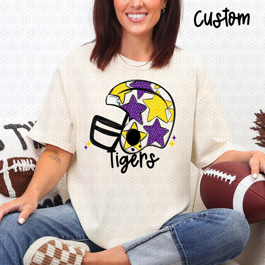 Custom Team Name Star Football Helmet Completed Tee