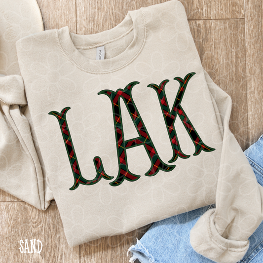 Dark Christmas Plaid Custom Monogram Completed Tee