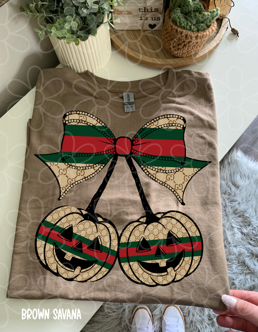 Designer Pumpkin Bow Kids Completed Tee