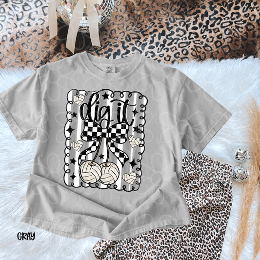 Dig It Volleyball Cherry Bow Completed Tee