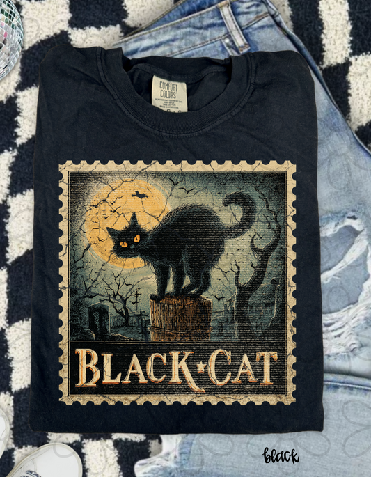 Distressed Black Cat Stamp Completed Tee