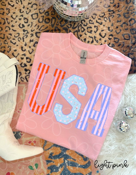 Distressed Bright Stripes USA Kids Completed Tee