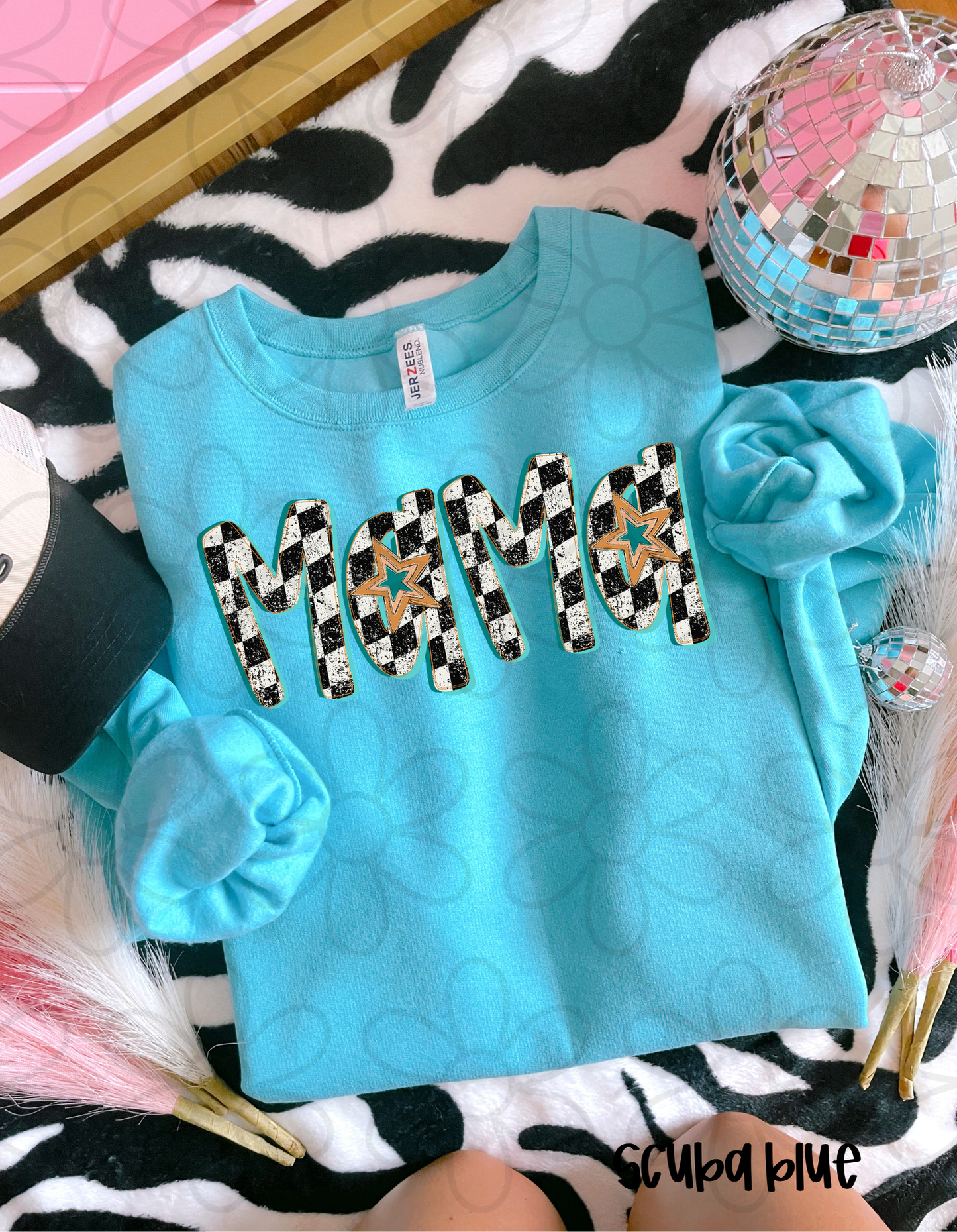 Distressed Checkered Mama Stars Completed Tee