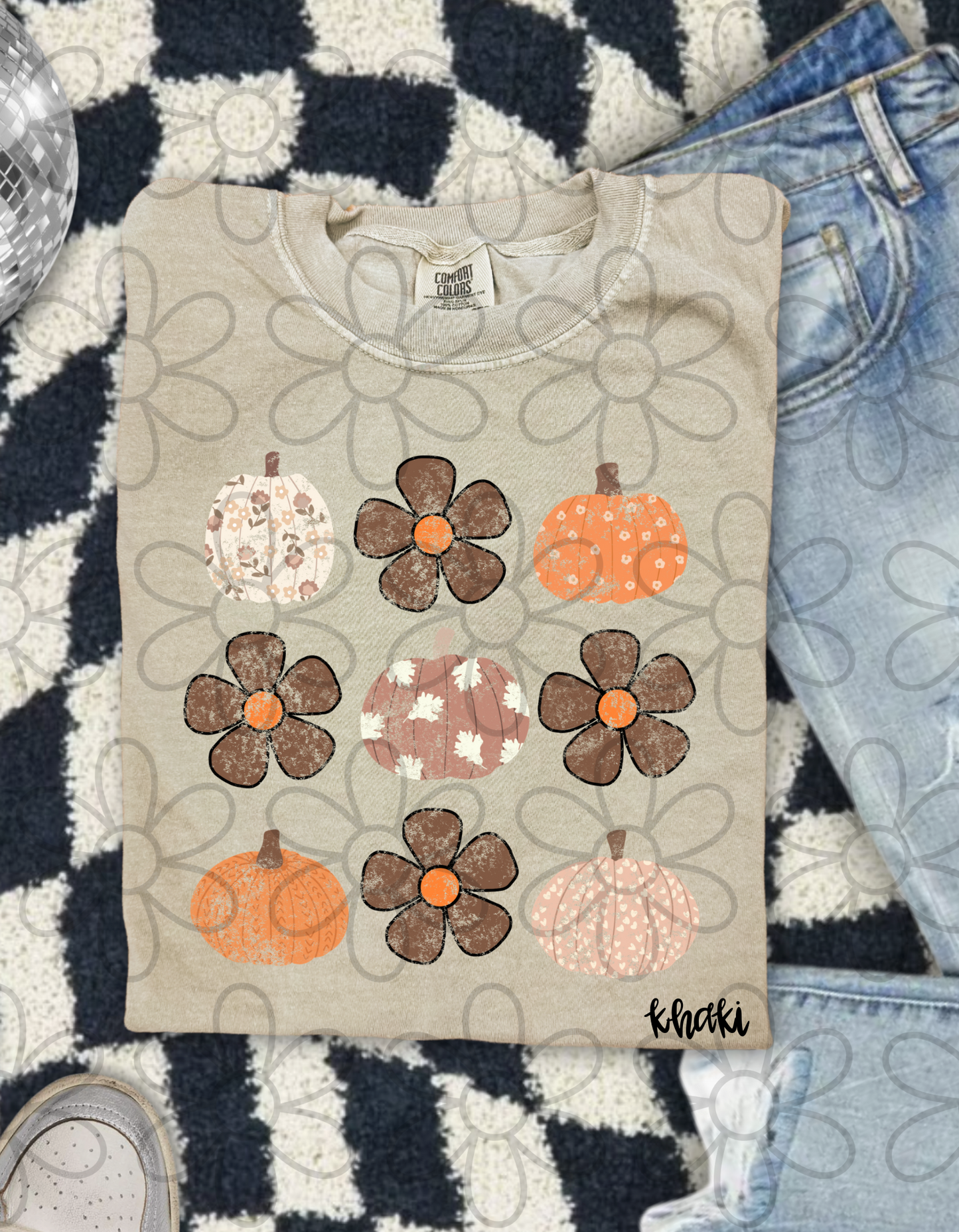 Distressed Flowers & Pumpkins DTF Transfer