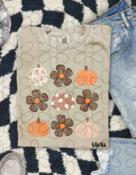 Distressed Flowers & Pumpkins DTF Transfer