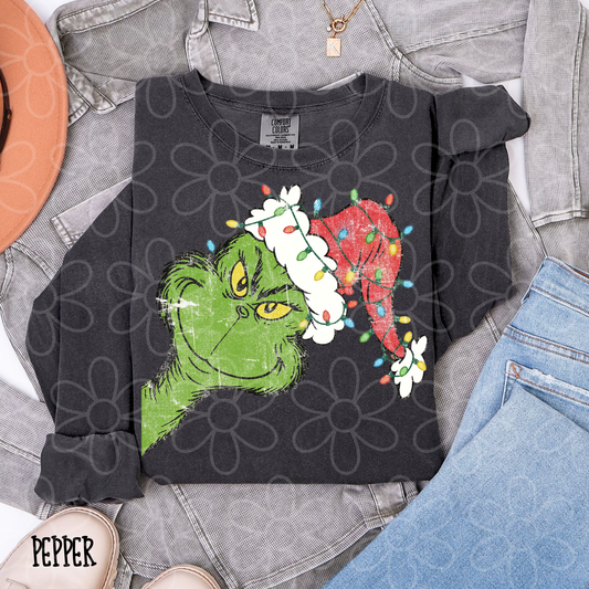 Distressed Grinch Lights Completed Tee