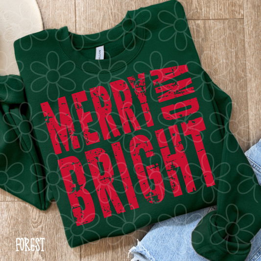 Distressed Merry And Bright Completed Tee