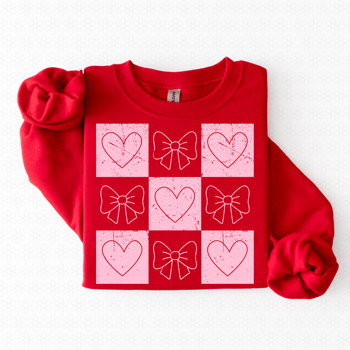 Distressed Pink Checkered Hearts Bows Kids Completed Tee