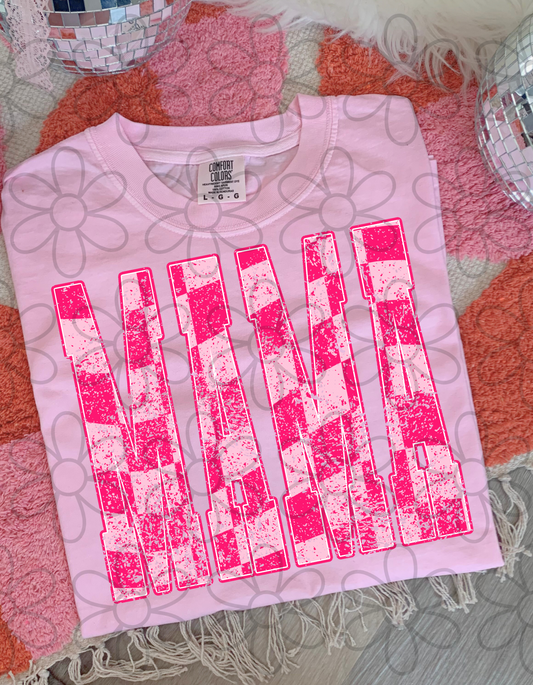 Distressed Pink Checkered Mama DTF Transfer