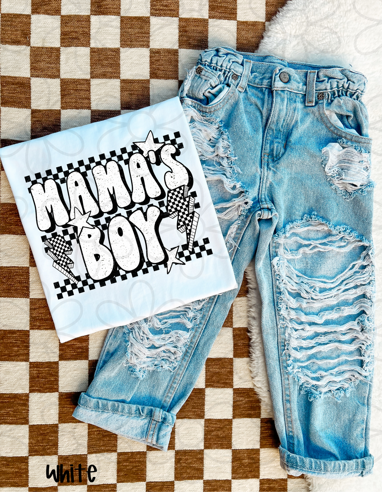 Distressed Retro Checkered Mama's Boy DTF Transfer