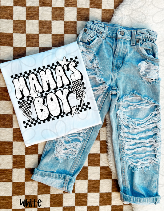 Distressed Retro Checkered Mama's Boy DTF Transfer
