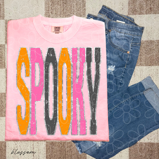 Distressed Spooky Orange Pink Kids Completed Tee