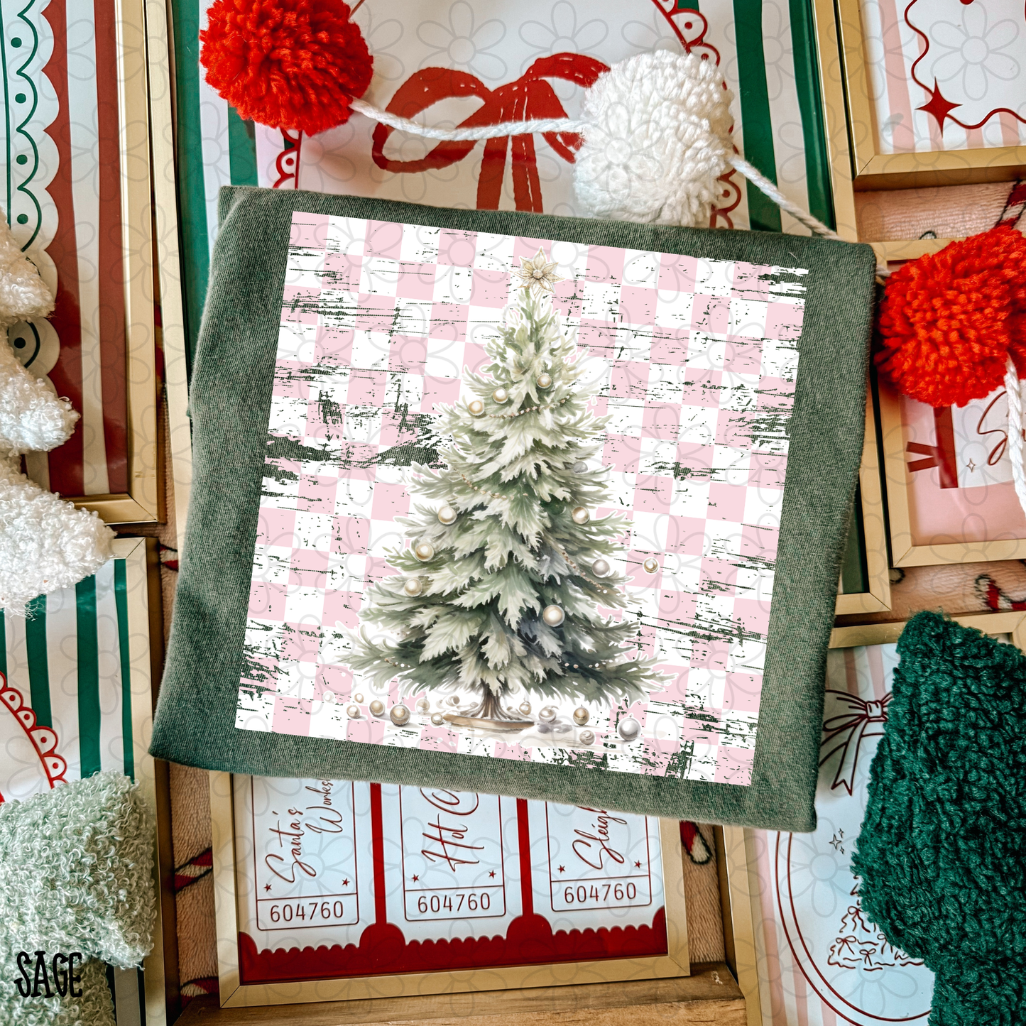 Distressed Tree Pink Checkered Kids Completed Tee