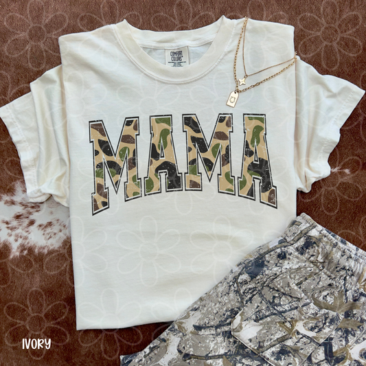 Distressed Varsity Camo Mama DTF Transfer