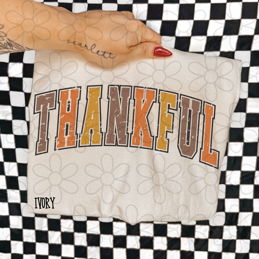 Distressed Varsity Thankful Kids Completed Tee