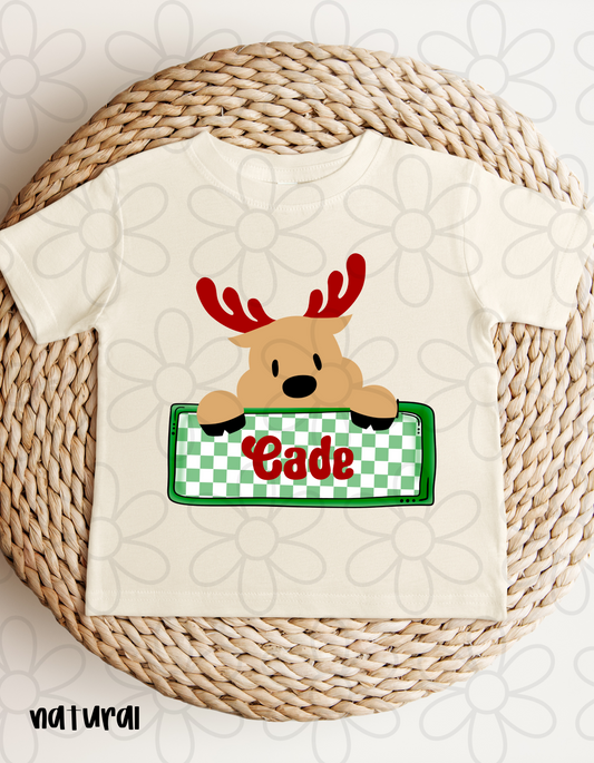 Boy Reindeer Custom Name Kids Completed Tee