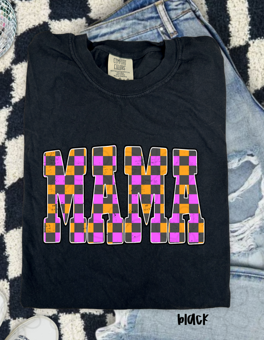 Distressed Orange Purple Checkered Mama DTF Transfer