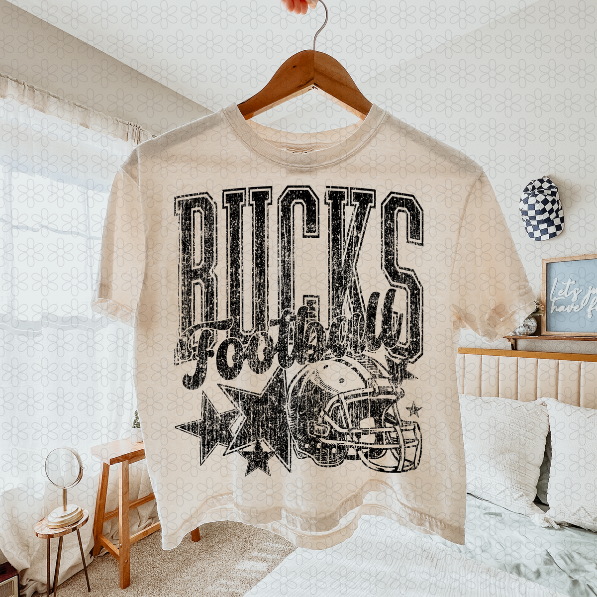 Distressed football Star teams- NO CUSTOMS Completed Tee