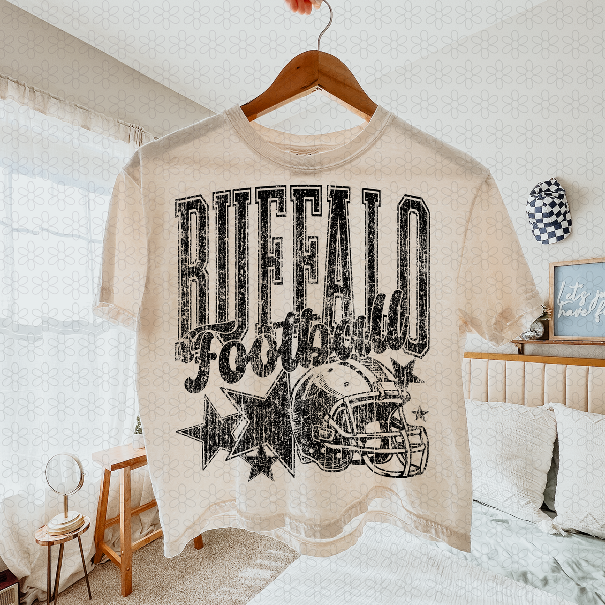 Distressed football Star teams- NO CUSTOMS Completed Tee