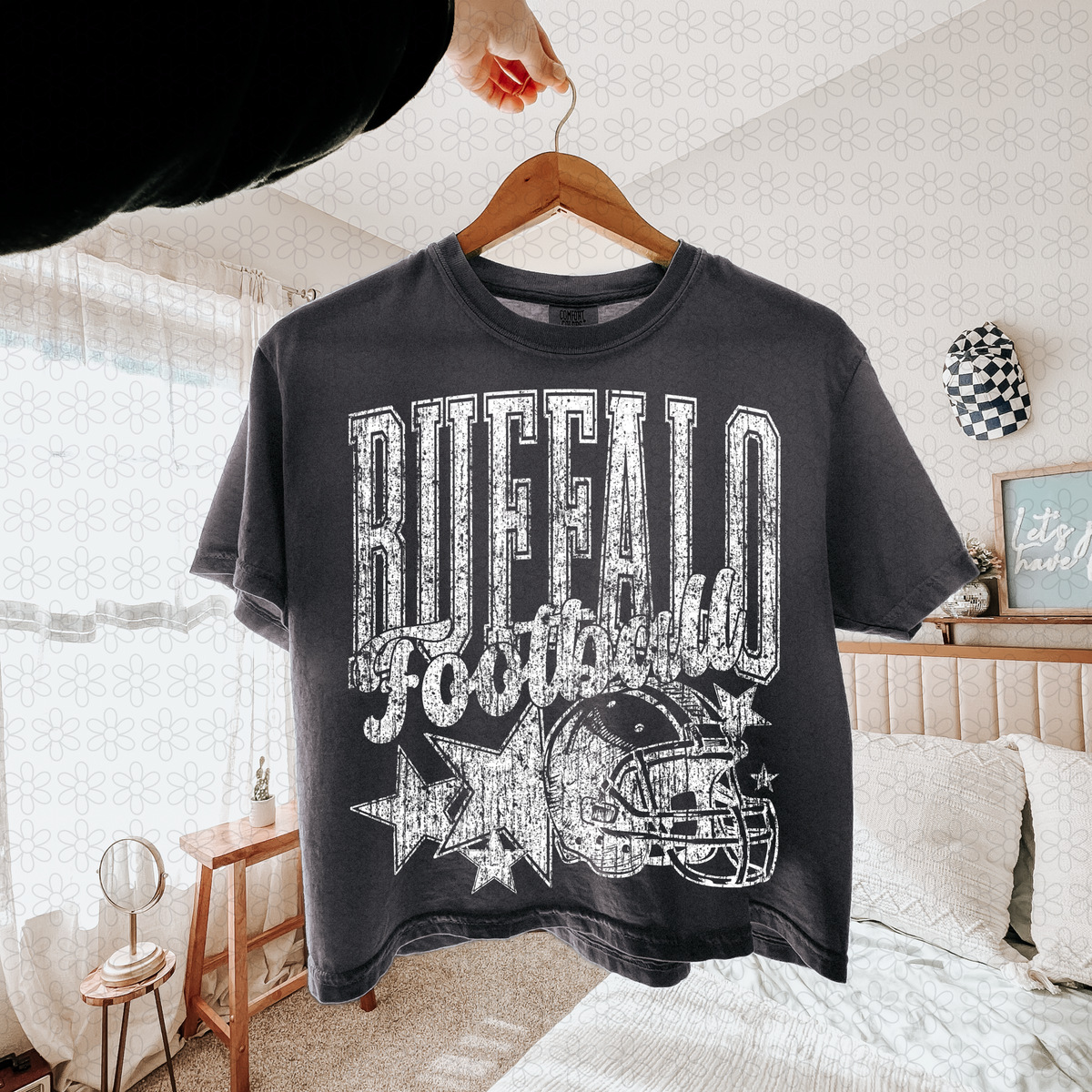 Distressed football Star teams- NO CUSTOMS Completed Tee