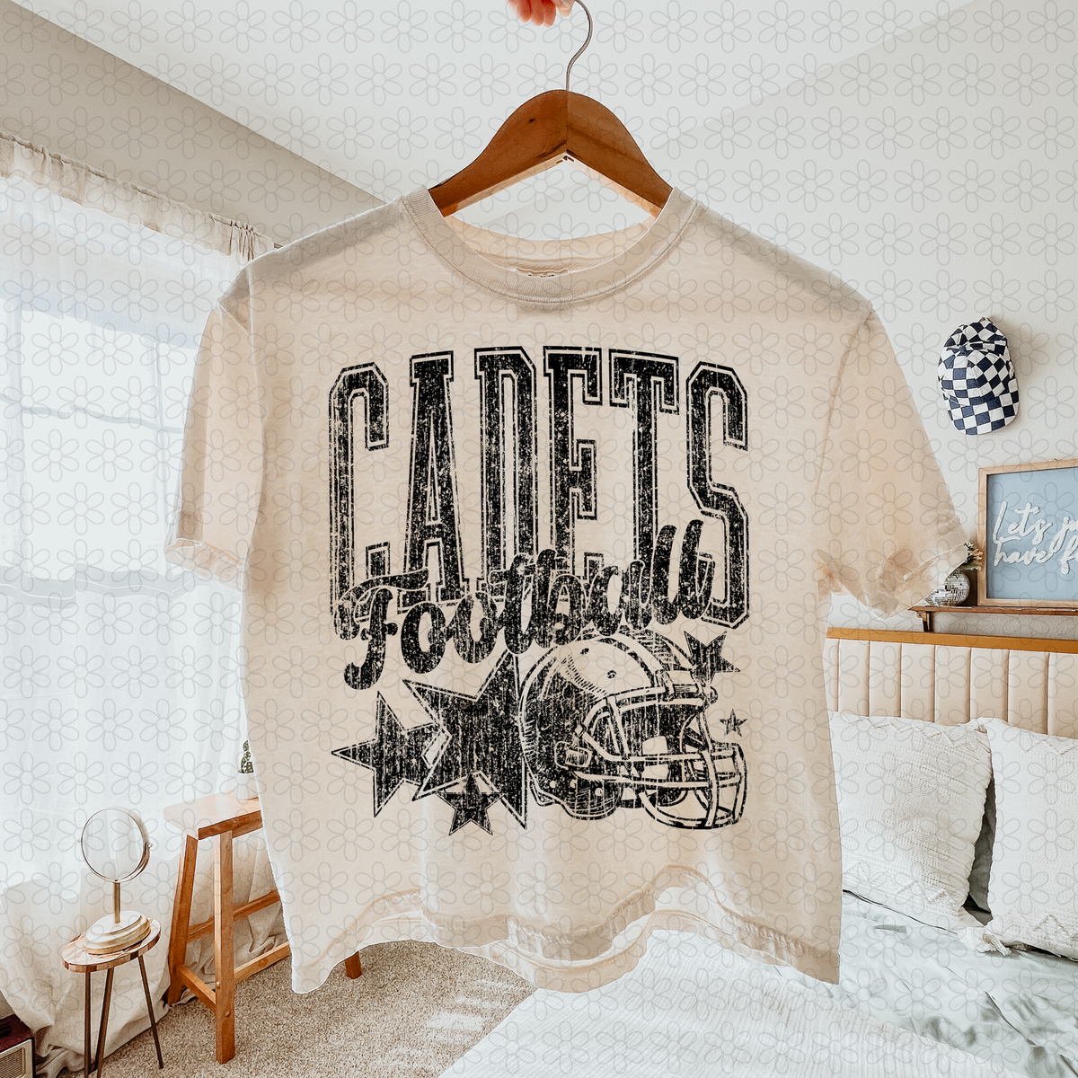 Distressed football Star teams- NO CUSTOMS Completed Tee