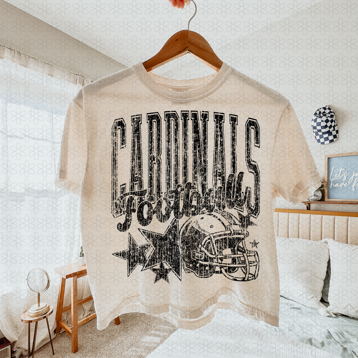 Distressed football Star teams- NO CUSTOMS Completed Tee