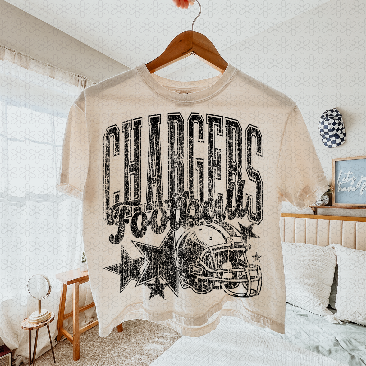 Distressed football Star teams- NO CUSTOMS Completed Tee