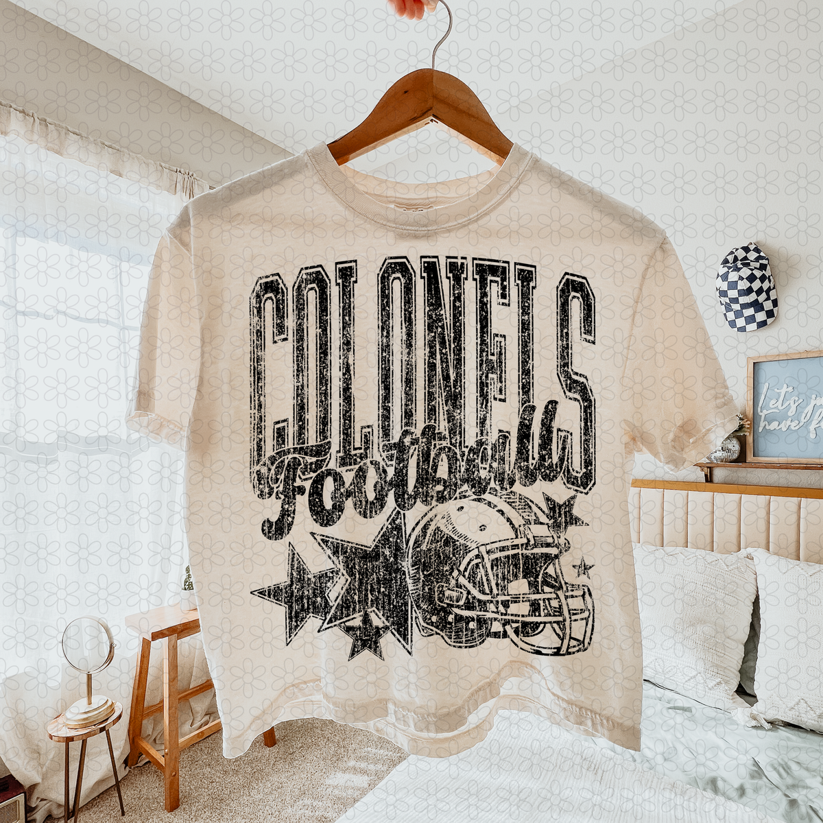 Distressed football Star teams- NO CUSTOMS Completed Tee