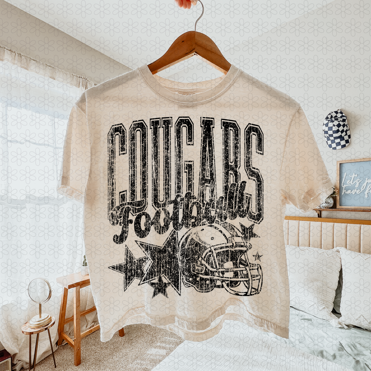 Distressed football Star teams- NO CUSTOMS Completed Tee
