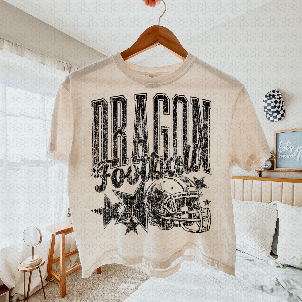 Distressed football Star teams- NO CUSTOMS Completed Tee