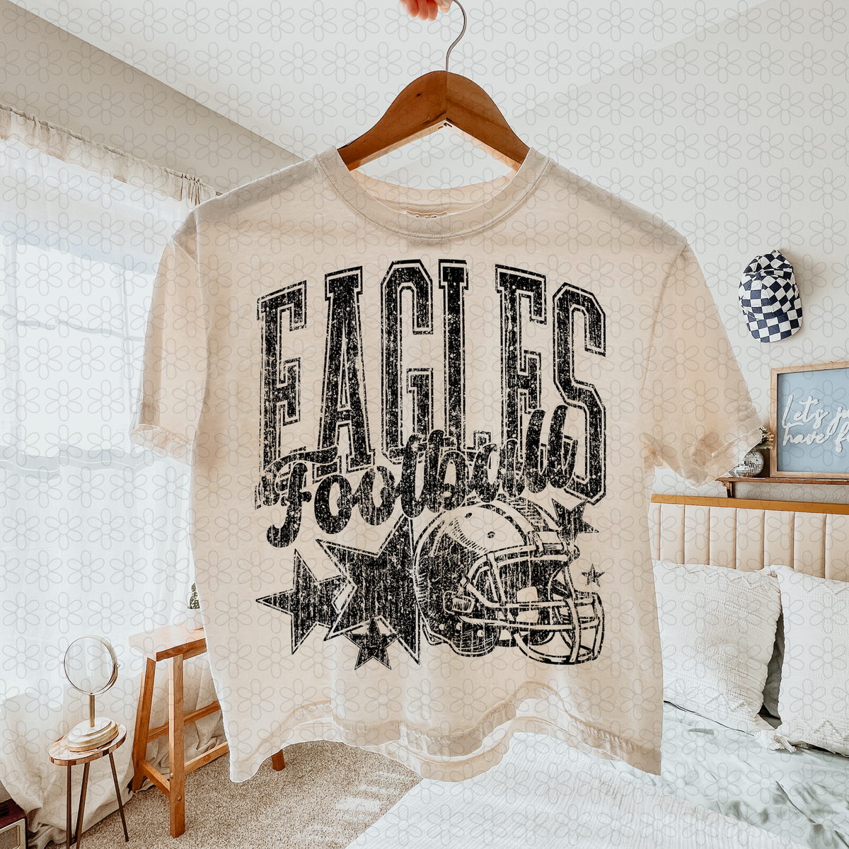 Distressed football Star teams- NO CUSTOMS Completed Tee