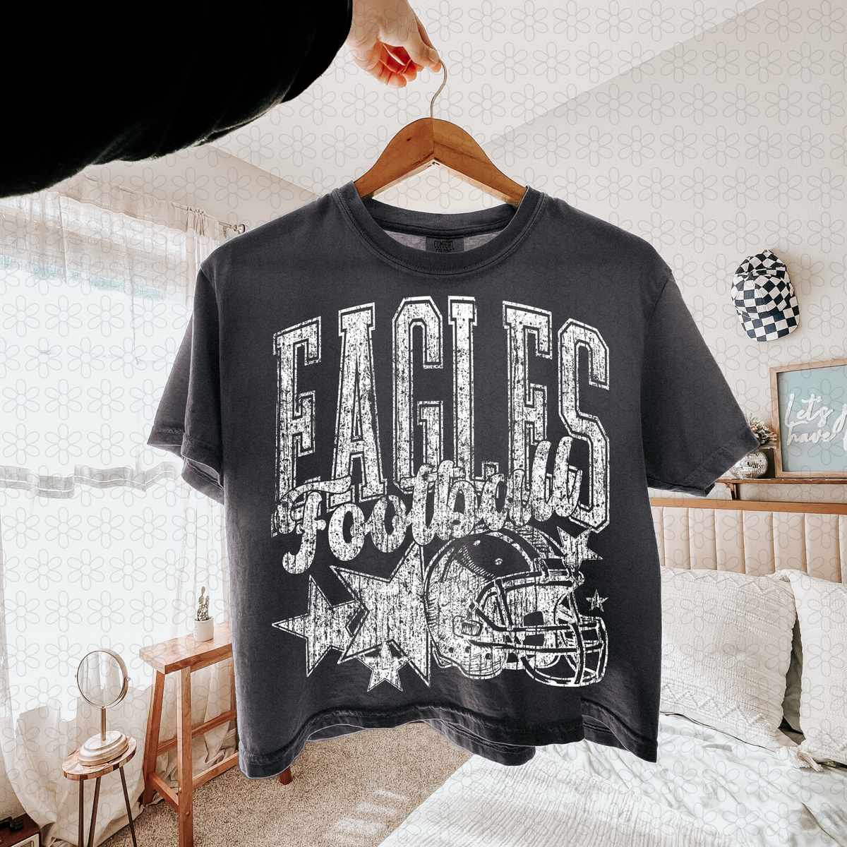 Distressed football Star teams- NO CUSTOMS Completed Tee
