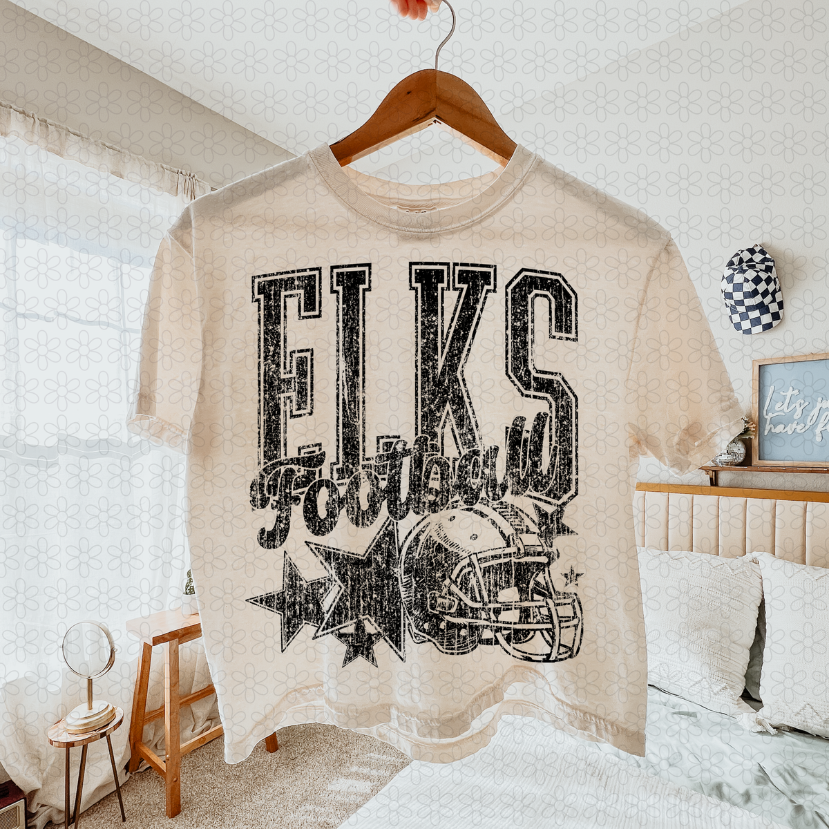 Distressed football Star teams- NO CUSTOMS Completed Tee