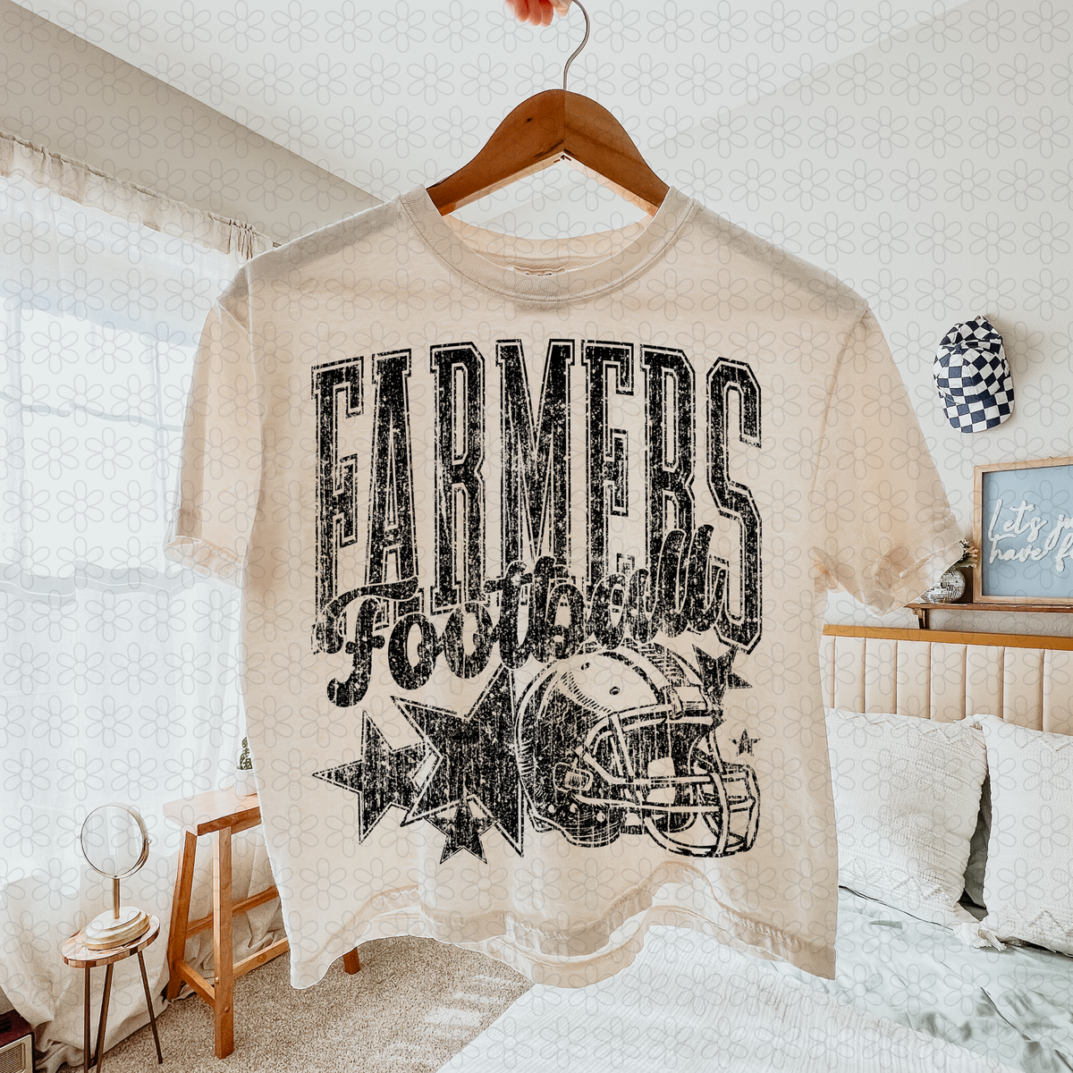 Distressed football Star teams- NO CUSTOMS Completed Tee