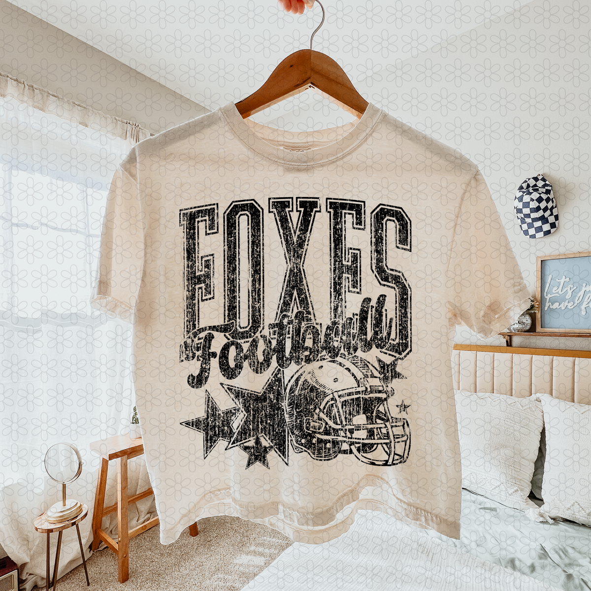 Distressed football Star teams- NO CUSTOMS Completed Tee