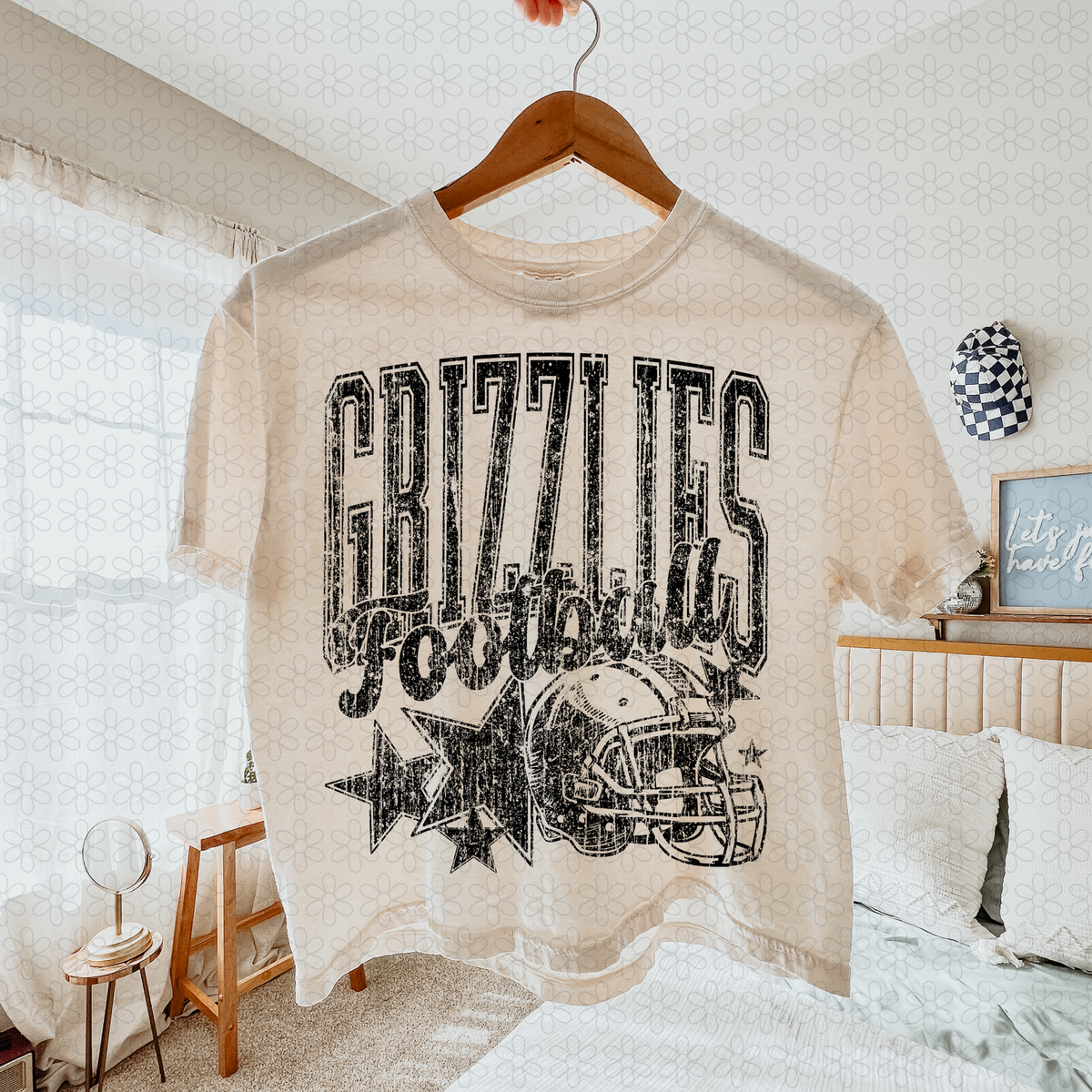 Distressed football Star teams- NO CUSTOMS Completed Tee