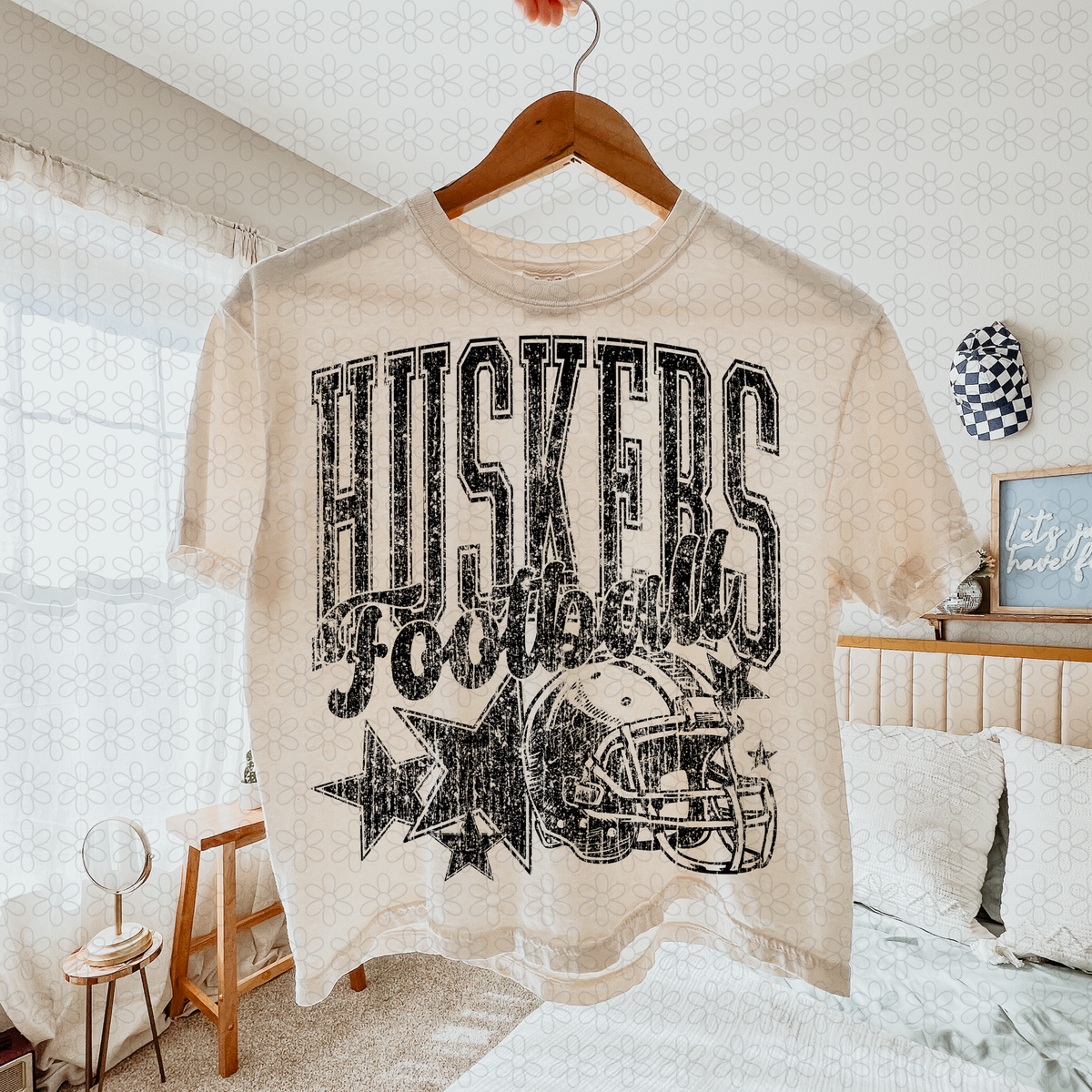 Distressed football Star teams- NO CUSTOMS Completed Tee