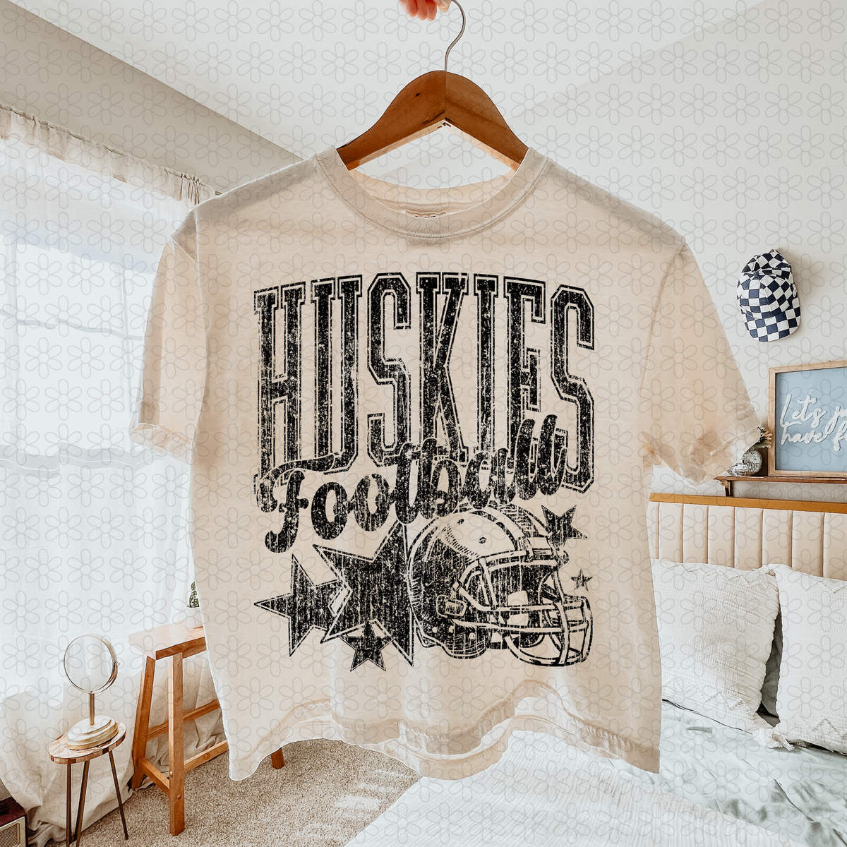 Distressed football Star teams- NO CUSTOMS Completed Tee